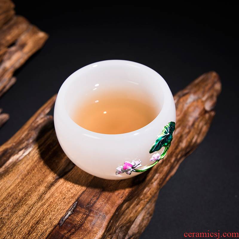 Retro white porcelain only transparent glass cup home small single Chinese ceramic kung fu tea cup, small cup