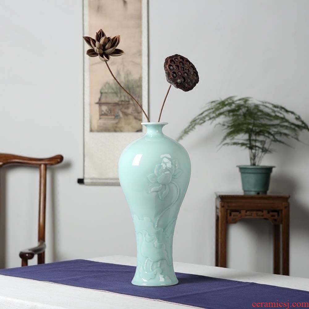 Jingdezhen ceramics vase furnishing articles manual its shadow green lotus flower vases, flower arrangement, the new Chinese style decoration