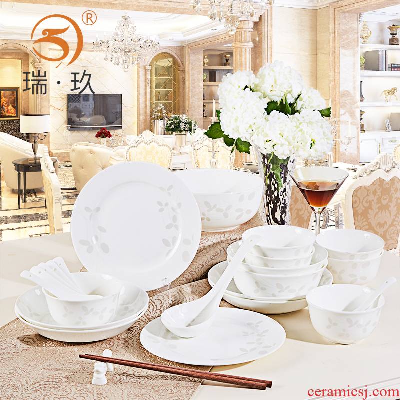 Tangshan 28 skull porcelain tableware suit the dishes simple dishes suit household dish bowl suit Chinese ceramics