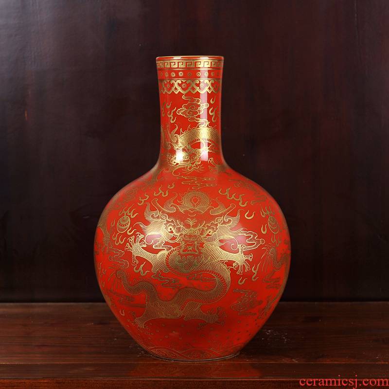 Jingdezhen ceramics imitation the qing qianlong red bottom paint dragon vase household decoration sitting room place the celestial sphere