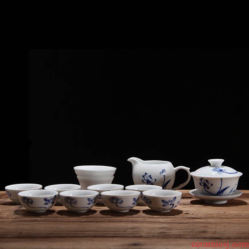 Mingyuan FengTang blue color kung fu tea set the set of ceramic tea set household gift box packaging imitation of a complete set of hand - made