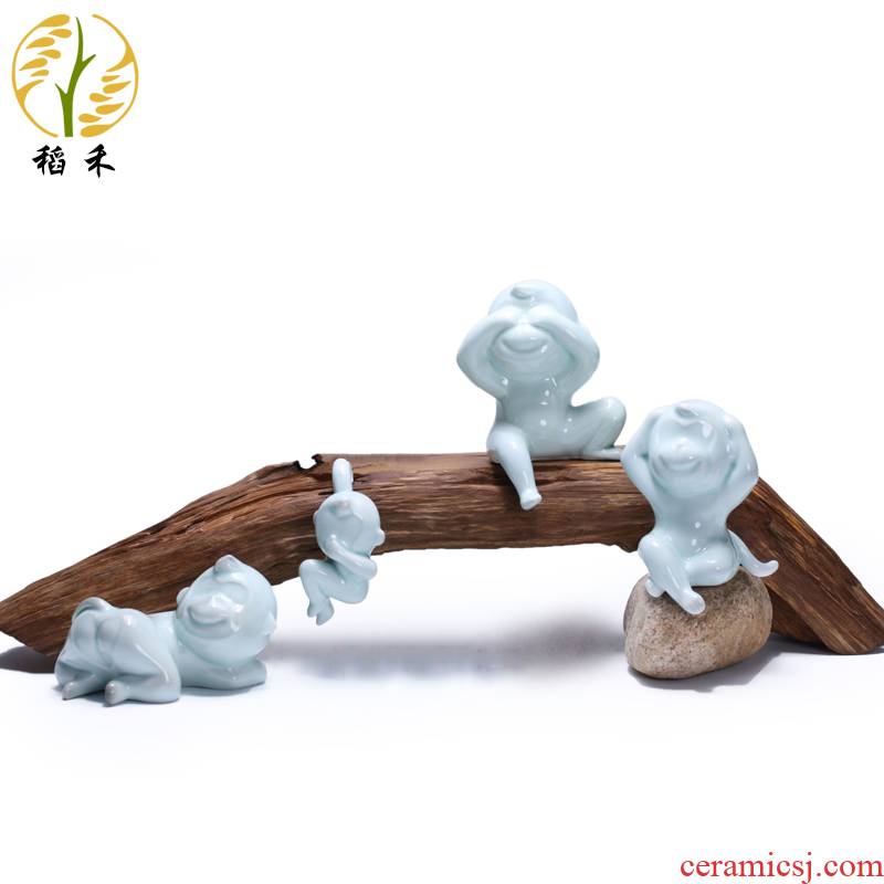 Clearance creative ceramic handicraft celadon four monkeys contracted home sitting room adornment is placed special gifts