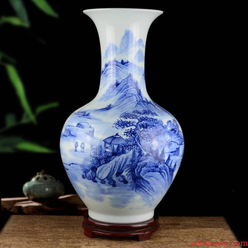 Jingdezhen ceramics hand - made sitting room be born Chinese landscape painting large blue and white porcelain vase decoration furnishing articles