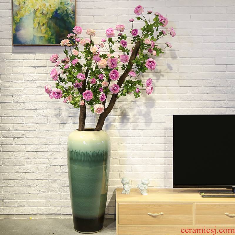 Jingdezhen ceramic vase of large sitting room decoration to the hotel villa flower flower implement simulation flower camellia flower art