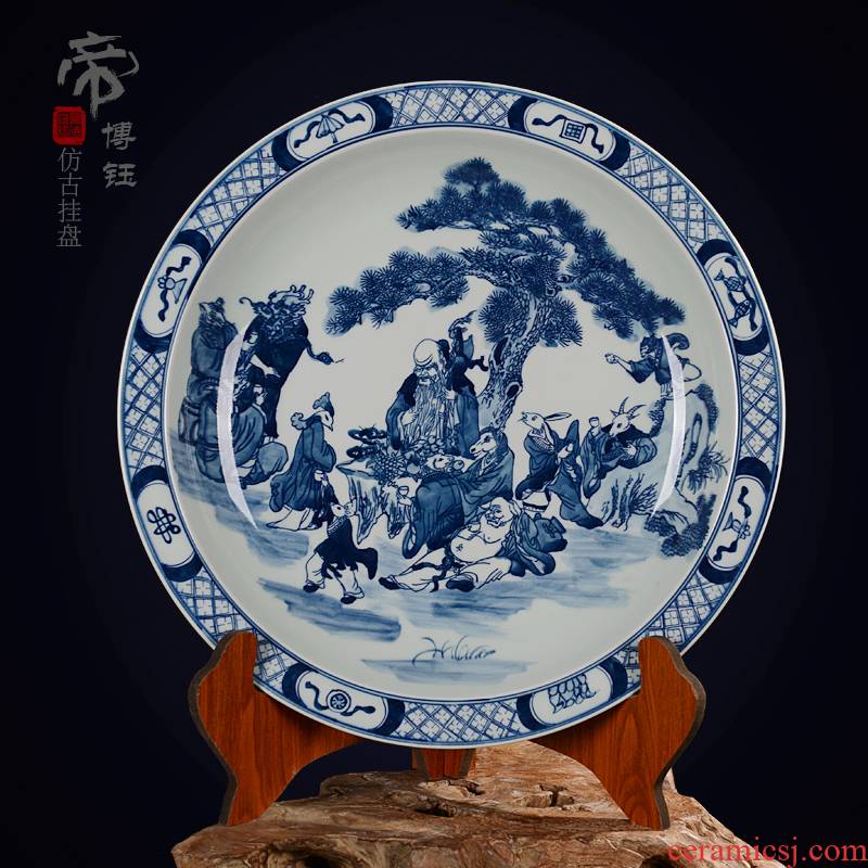 Jingdezhen ceramic decoration plate sit plate hanging dish hand - made antique blue - and - white porcelain handicraft furnishing articles zodiac chart