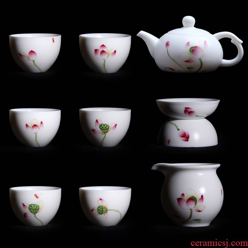 Mingyuan FengTang dehua white porcelain hand sign the bottom style kung fu tea set all hand hand made lotus teapot teacup