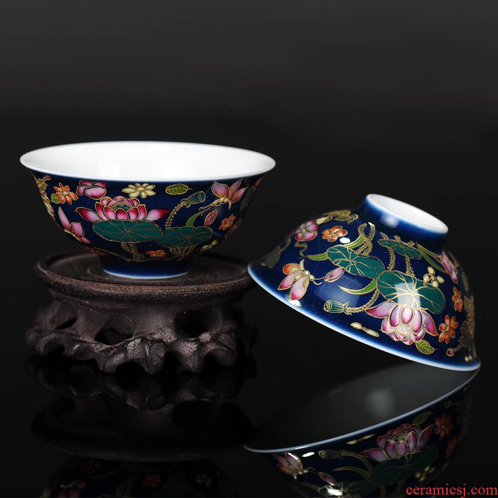Treasure porcelain blue colored enamel to Lin zhengde of jingdezhen ceramic colored enamel single cup cup high - grade gift boxes