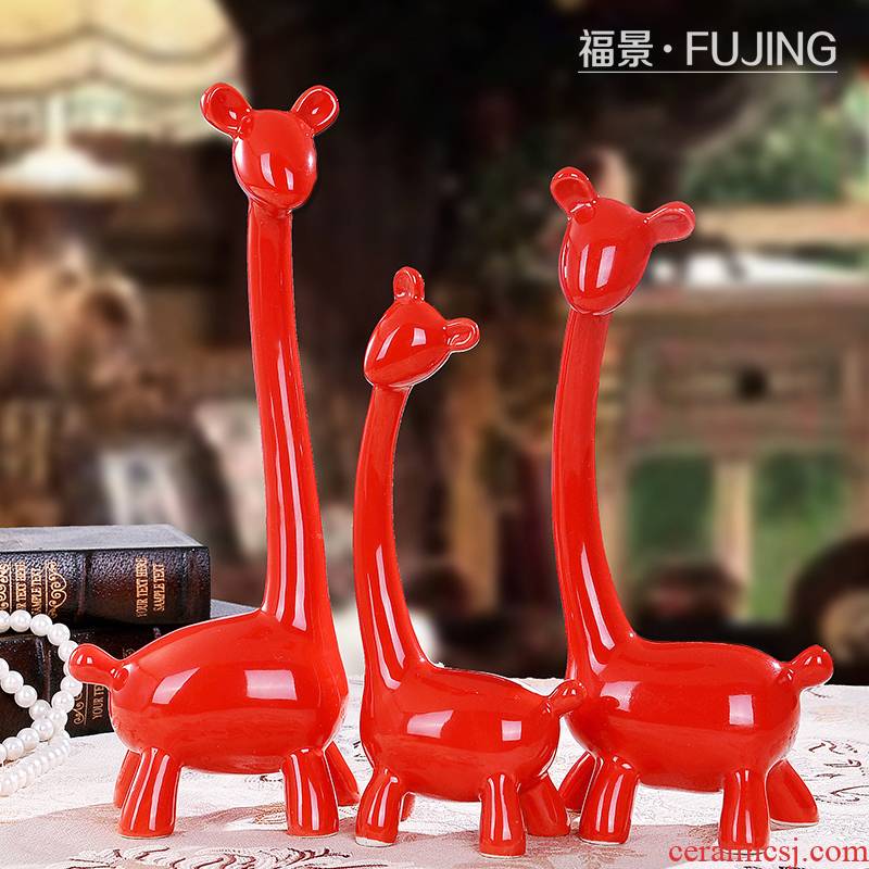 The scene home decoration ceramic crafts are I sitting room, bedroom decoration deer skin red and white decoration