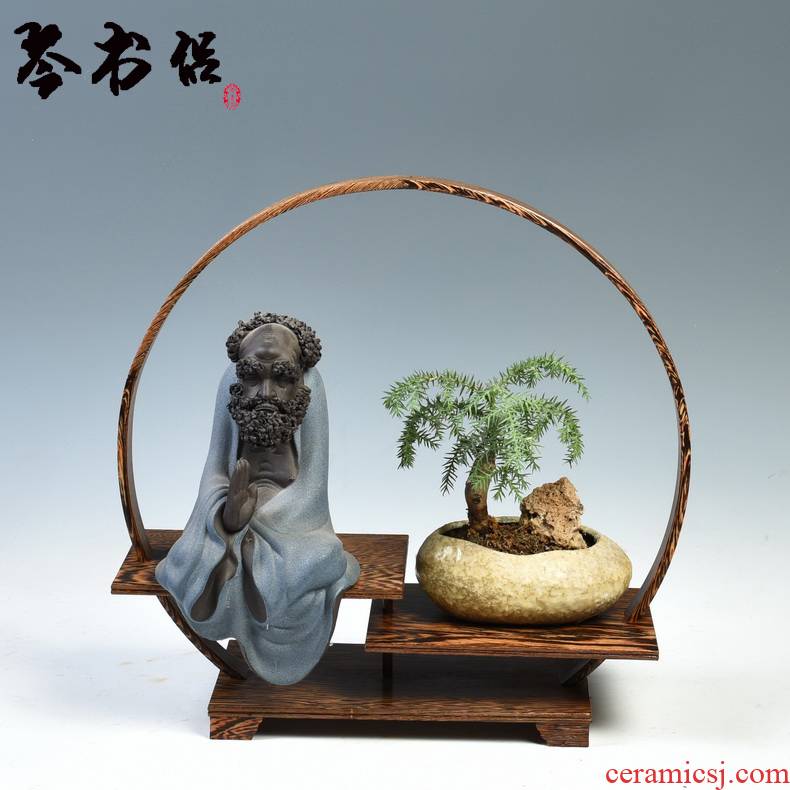 Frame round pot vase stone carved wooden handicrafts rich ancient Frame much treasure jade bonsai cups are it base