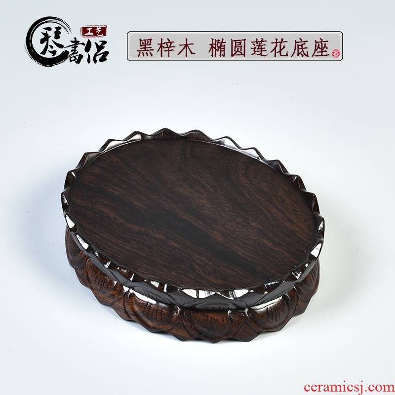 Hand carved wooden lotus bonsai stone base solid wood oval bodhisattva guanyin Buddha base base base