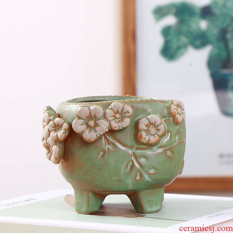 Biscuit firing coarse pottery meaty plant POTS ceramic European contracted purple fleshy old green the plants potted flower pot vase