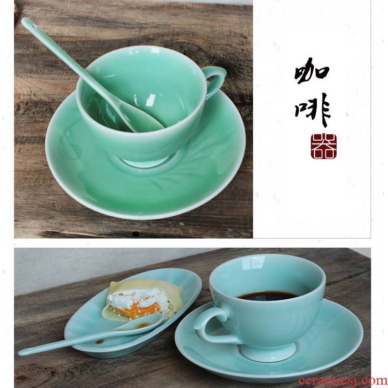 Oujiang longquan celadon coffee cup red cup European cup dish of fine ceramic coffee set suits for in the afternoon