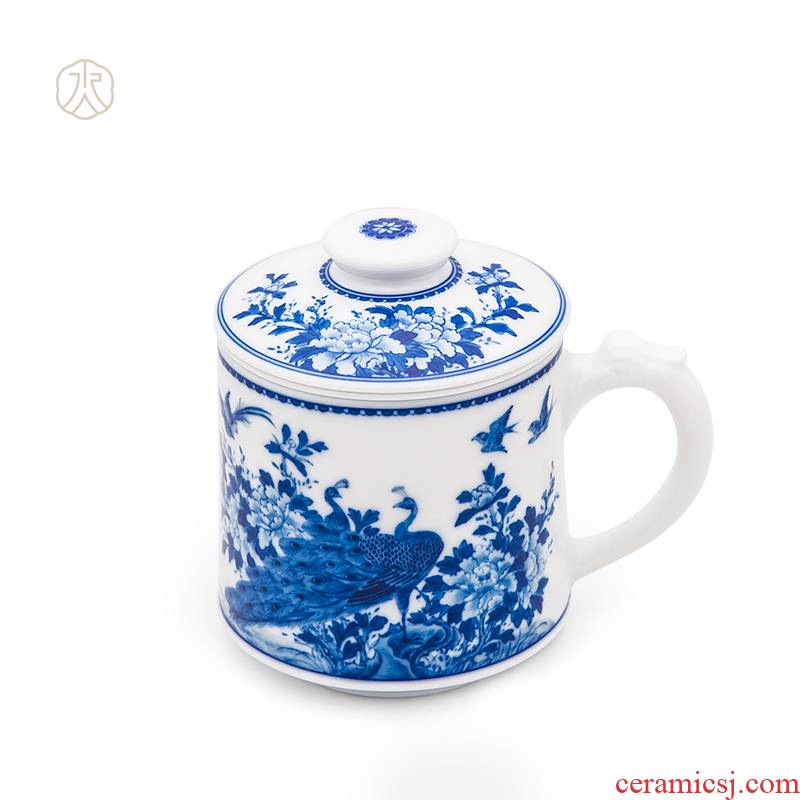 Cheng DE xuan jingdezhen tea set with filtering) office of pure hand - made teacup 5 blue cup prosperity and peace