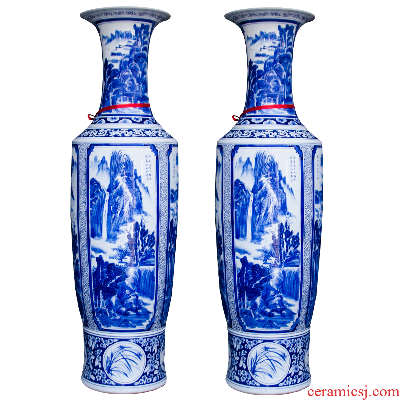 Blue and white porcelain of jingdezhen ceramics heavy industry landscape figure of large vase home sitting room hotel adornment furnishing articles