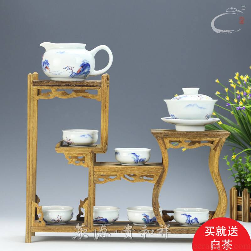 Jing DE and auspicious jingdezhen hand - made high temperature ceramic kung fu tea set gift suit colorful landscape tureen group