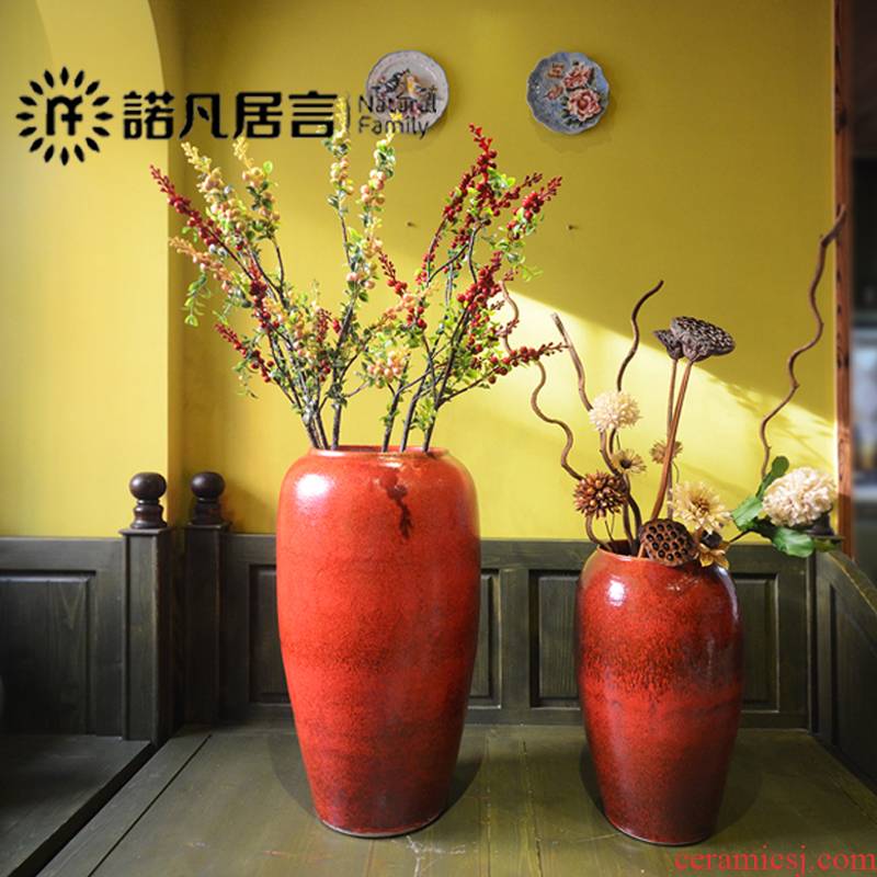 Jingdezhen ceramic vase color glaze up landing modern European furnishing articles sitting room hotel villa decoration is red