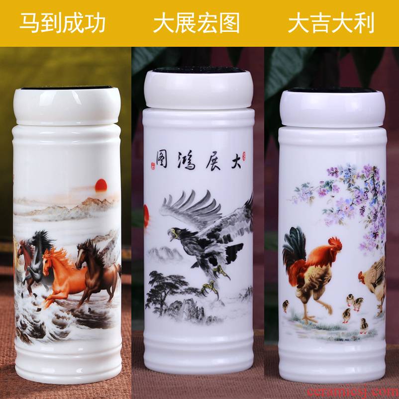 Jingdezhen ceramic vacuum cup men 's and' s business office with cover cup cup double bladder curing cups