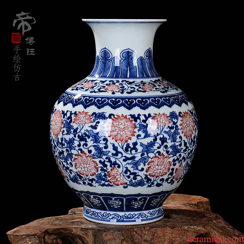 Jingdezhen blue and white ceramics bound lotus flower ocean 's antique vase home sitting room adornment handicraft furnishing articles