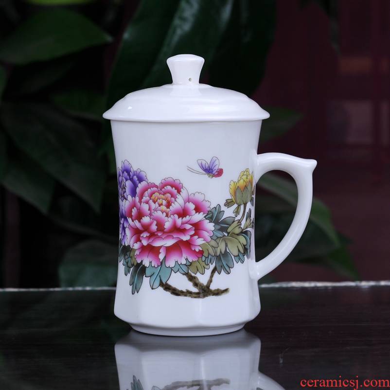 Keller Jingdezhen better purple ceramic cup coffee cup cup mark cup with cover fashion contracted creative gift
