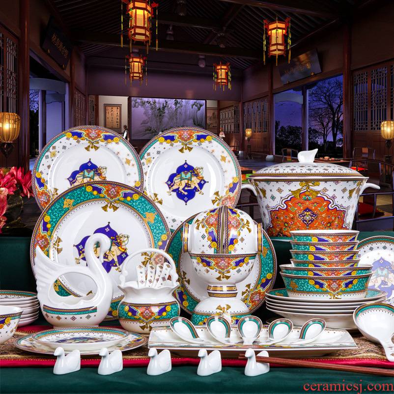 The dishes suit household ipads porcelain tableware suit dishes of jingdezhen ceramic bowl with combination of Chinese style up phnom penh to use chopsticks