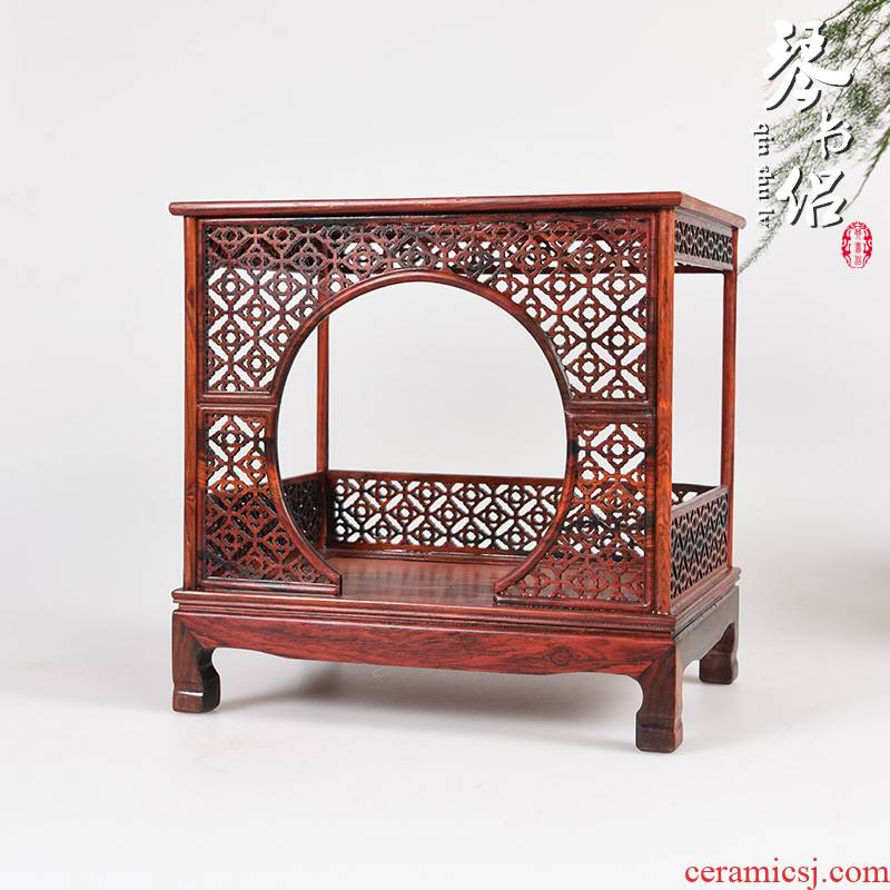Red acid branch micro instance - bed frame imitation Ming and the qing dynasties wood real wood carving handicraft miniature jade base
