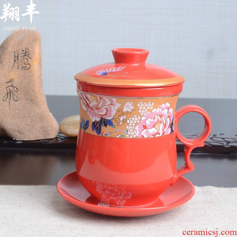 Xiang feng ceramic cups with cover ceramic cup with water filtration China personal office and meeting gift mugs