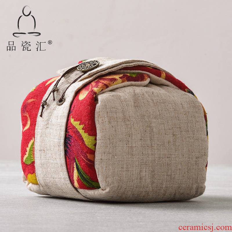 The Product porcelain sink cotton and linen cloth printing travel tea set two portable receive a sheet and a pot of crack portable bag