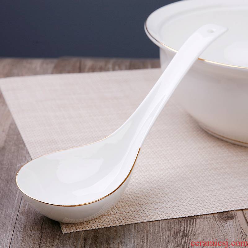 Big spoon ipads porcelain rice ladle household rice spoon, tangshan ceramic tableware long - handled spoon the see colour white ipads porcelain spoon