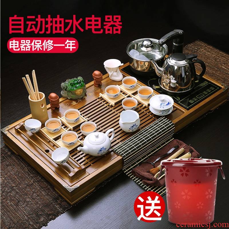 ZongTang violet arenaceous kung fu tea set home ice crack of a complete set of tea set four unity electric magnetic furnace solid wood tea tray