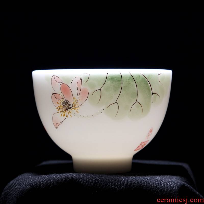 Mingyuan FengTang dehua white porcelain all hand hand draw pastel kung fu tea tea sample tea cup, master cup ceramic cup bowl