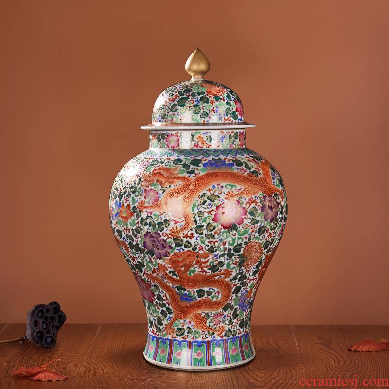 Jingdezhen ceramics high - end antique qianlong antique wire inlay wulong vase the general pot of decorative crafts