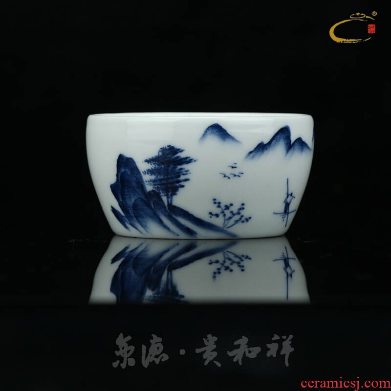 Beijing 's blue and white bamboo bird cylinder cups and cheung kung fu tea set and single CPU individual cup of jingdezhen hand - made tea cups