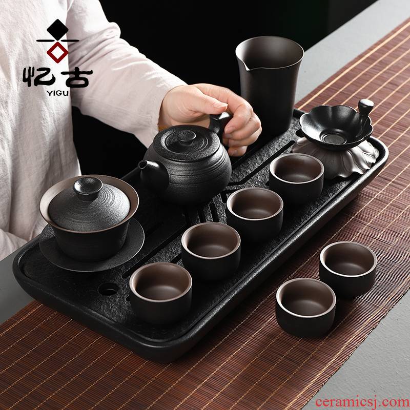 Have the ancient black pottery tea service office suit household contracted sitting room lid bowl of tea cups ceramic kung fu tea set