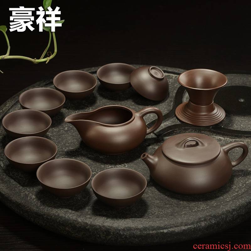 Howe auspicious yixing purple sand tea set undressed ore old xi shi purple clay pot of kung fu tea cup teapot the whole household