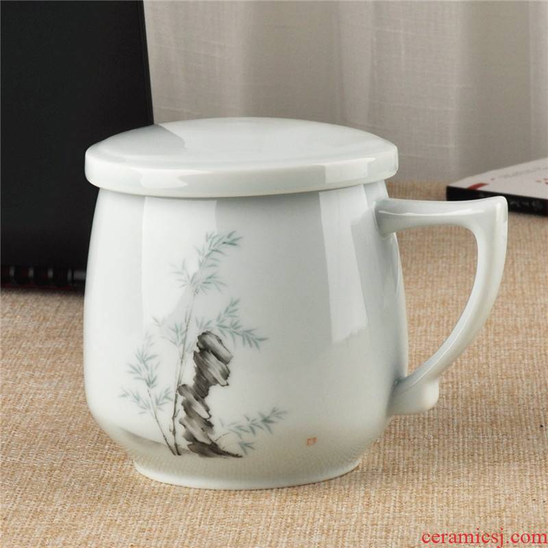 Jingdezhen ceramic cups shadow blue three - piece cup of mercifully tea, green tea with the filter good office cup boss cup