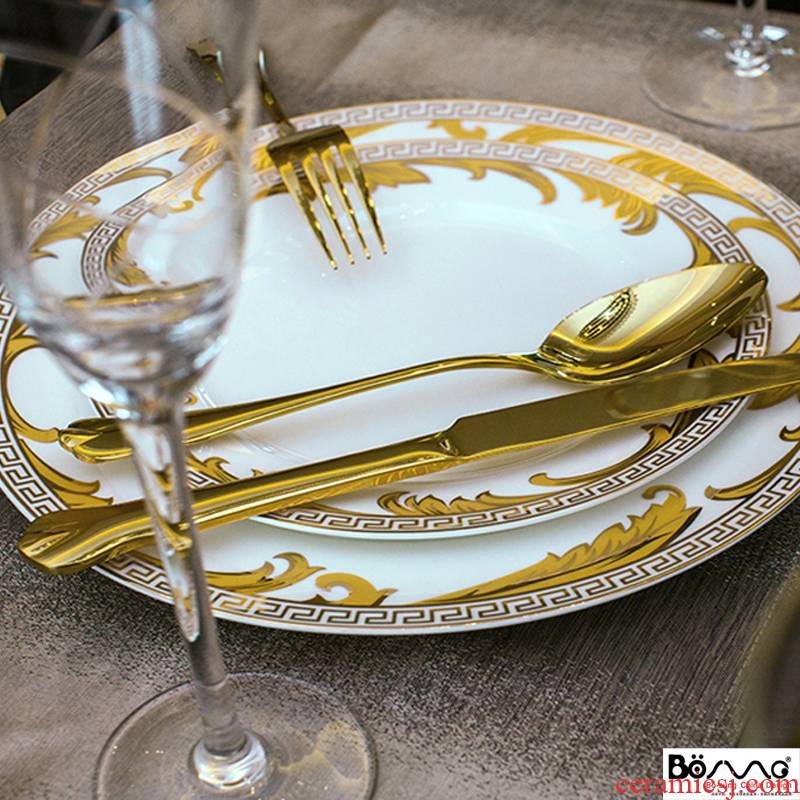 "Good up phnom penh dish creative beefsteak disk knife and fork club high ipads porcelain dessert plate gold rattan series of sell like hot cakes