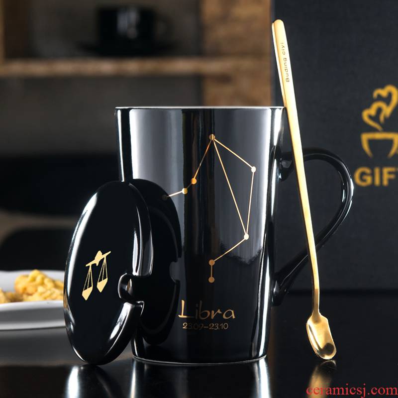 Creative ceramic cup constellation couples mark cup with cover spoon move cups of coffee cup ultimately responds cup gift box package
