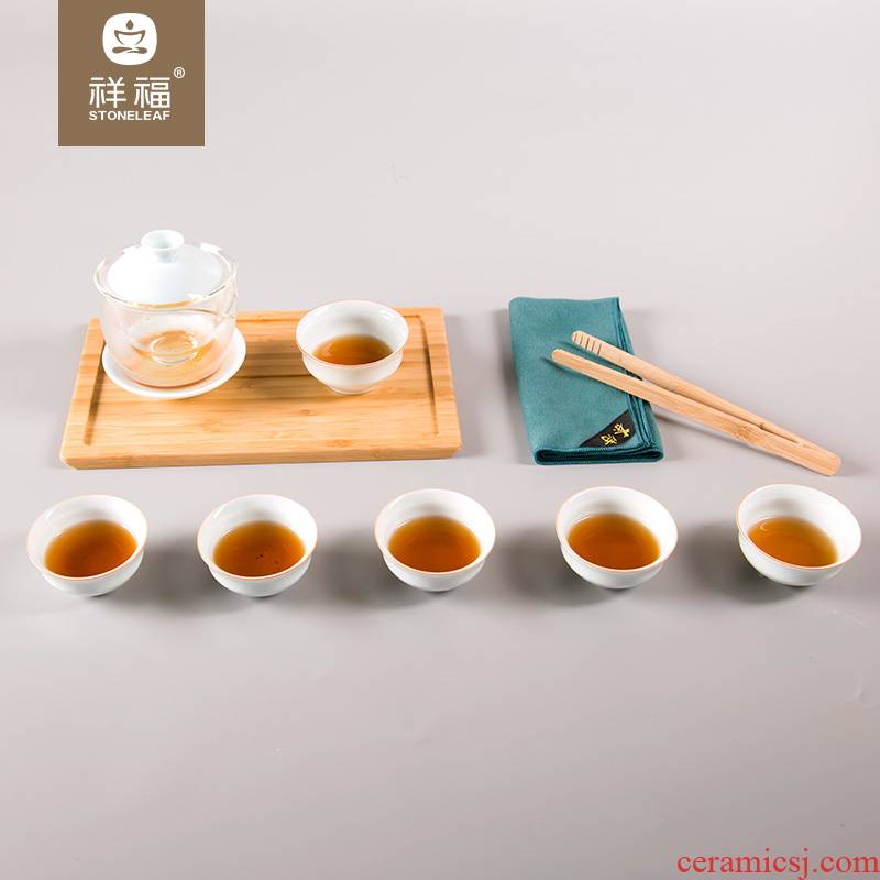 Happy auspicious travel kung fu tea sets portable lottery glass tureen portable package ceramic cups of a complete set of