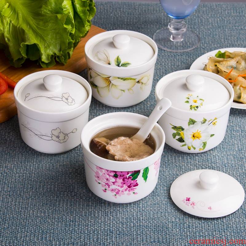 Jingdezhen ceramic stew trumpet individuals enjoy Hong Kong style bird 's nest products ceramic insulation hose covered dishes soup pot of stew