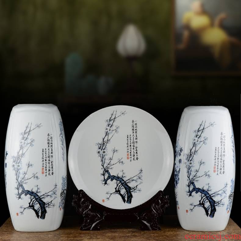 Jingdezhen ceramics vase three - piece furnishing articles sitting room of Chinese style by patterns porcelain decoration decoration plate