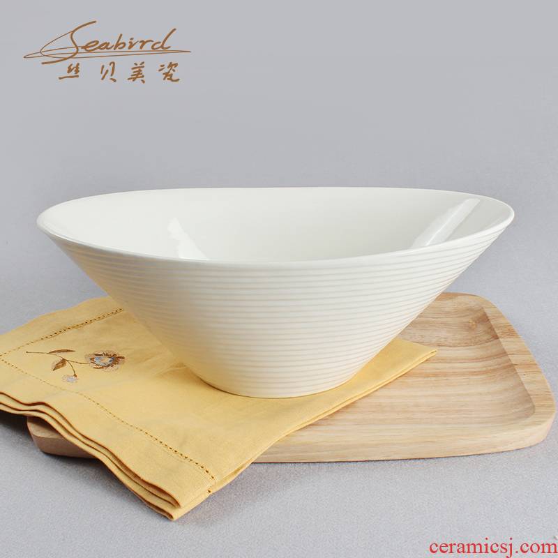 The Big bowl ceramic creative pure white deep bowl restaurant tableware hotel thickening stripe piece dish bowl of soup