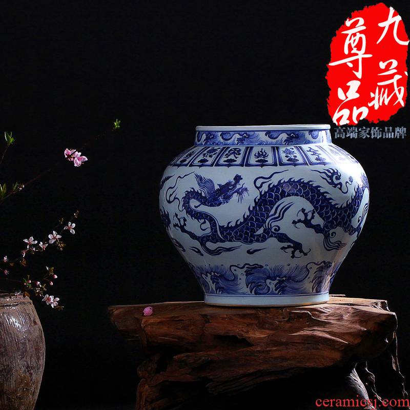 Jingdezhen ceramics imitation of yuan blue and white porcelain dragon tank vase home sitting room classic adornment handicraft furnishing articles