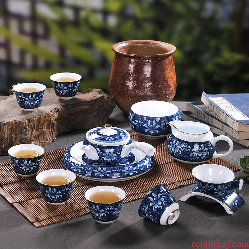 Tea sets jingdezhen ceramic kung fu Tea set a complete set of blue glaze of blue and white porcelain teapot teacup gift Tea set