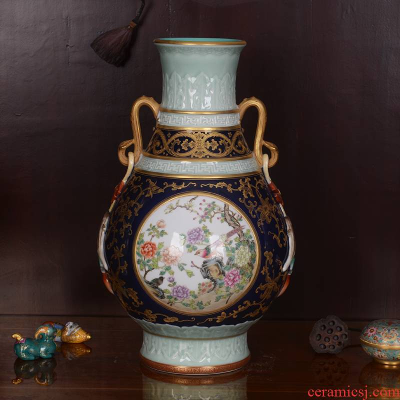 Jingdezhen ceramics high - grade shadow green edge process okho spring archaize qianlong vase household adornment furnishing articles in the living room