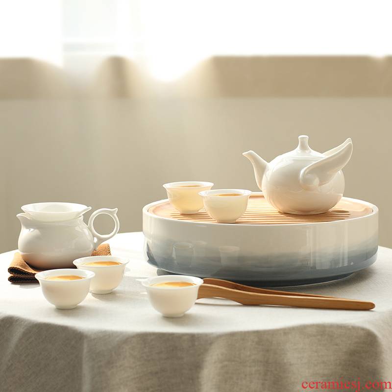 Contracted and I ceramic kung fu tea family tea tray was circular imitation bamboo tea tea sea electricity TaoLu permeating the teapot