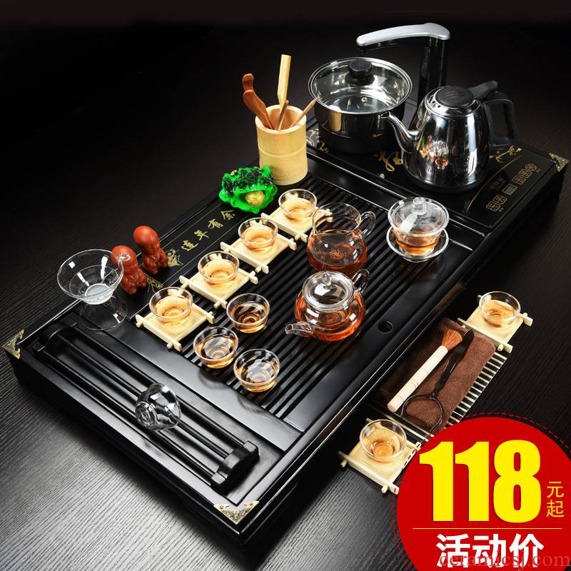 ZongTang tea set suit household purple ceramic kungfu induction cooker solid wood tea tray tea tea cup teapot