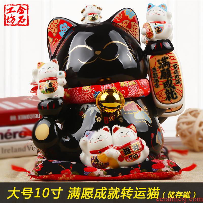 Stone workshop plutus cat large furnishing articles may achievement transfer full black ceramic creative opening gifts piggy bank