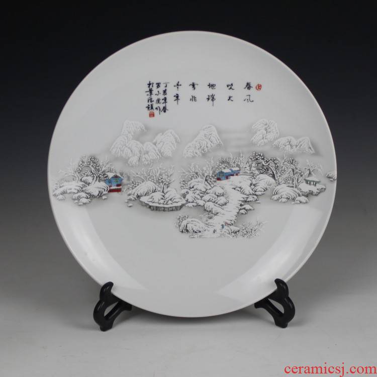Ceramics pastel blue and white porcelain decoration plate flower decoration plate modern household act the role ofing is tasted furnishing articles