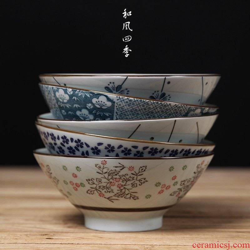And the four seasons Japanese noodles bowl of soup bowl creativity under the glaze color Japanese - style tableware ceramic bowl horn bowl hat to bowl