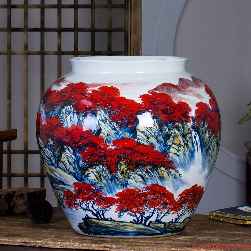 Jingdezhen ceramic powder enamel hand - made landing big vase full sitting room adornment is placed and calligraphy calligraphy and painting cylinder cylinder